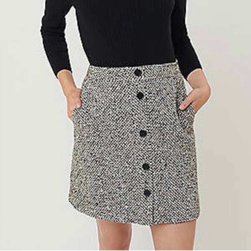 LOFT Button Up Tweed/Wool Blend Skirt